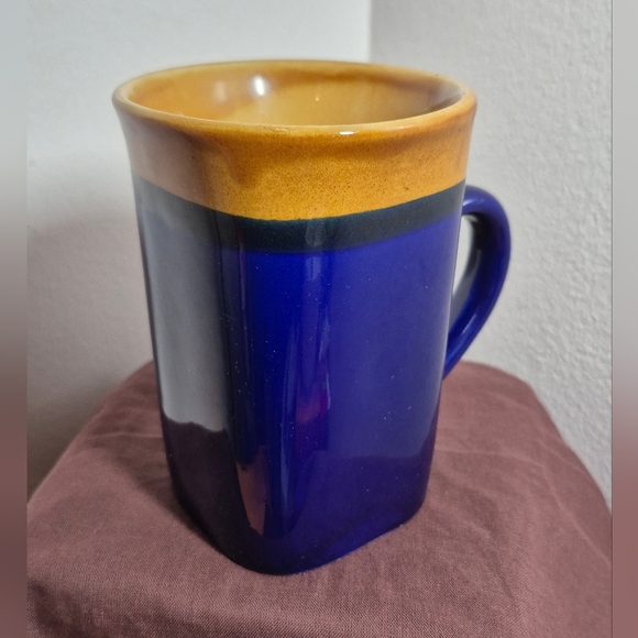 Royal Norfolk Stoneware Square Coffee Mug Cobalt Blue & Brown 14 oz - Picture 6 of 9